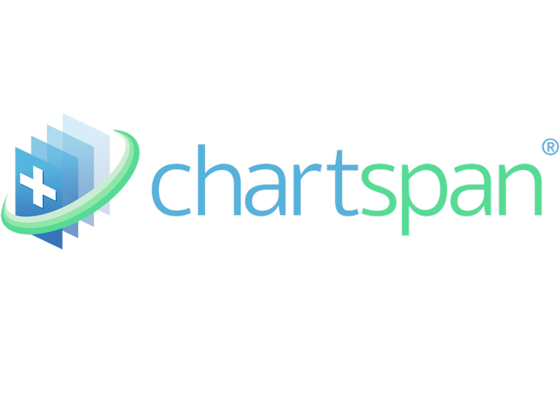 ChartSpan healthcare logo with medical cross and green orbital design